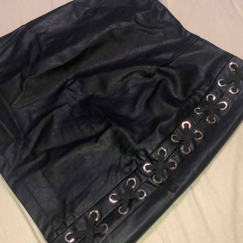 Lace up leather skirt